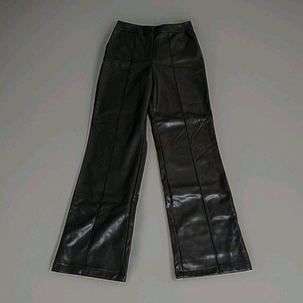 ASOS DESIGN High Rise Faux Leather Wide Leg Pants Pintuck Trousers Black NWT 4
